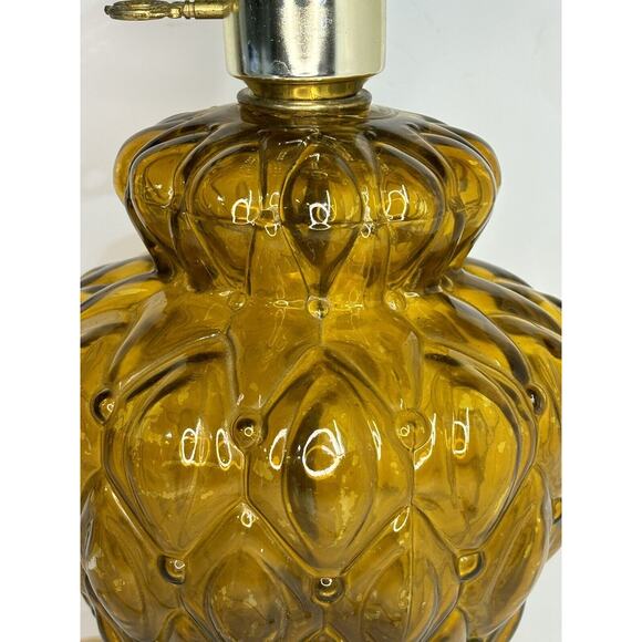 Vintage Quilted Amber Glass Brass Electric Hurricane Style MCM Table Lamp AS IS - Picture 2 of 9